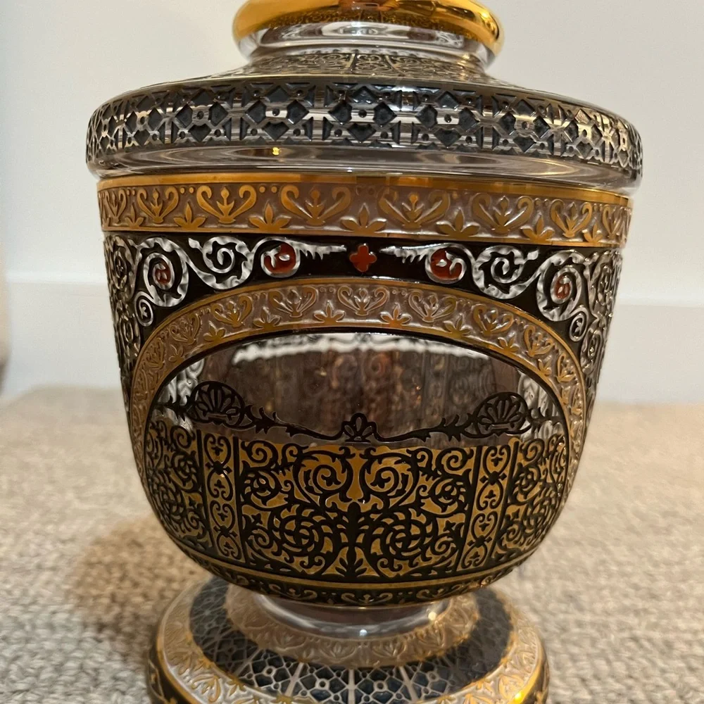 Pasabahce Mağazaları Gold Turkish Sugar Bowl Glass Limited Edition HandPainted